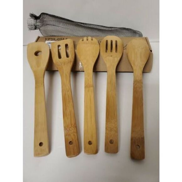 5 PCS Bamboo Spoons Cooking Serving Utensils Set -Magic Pattern Burned  Design - Picture 2 of 8